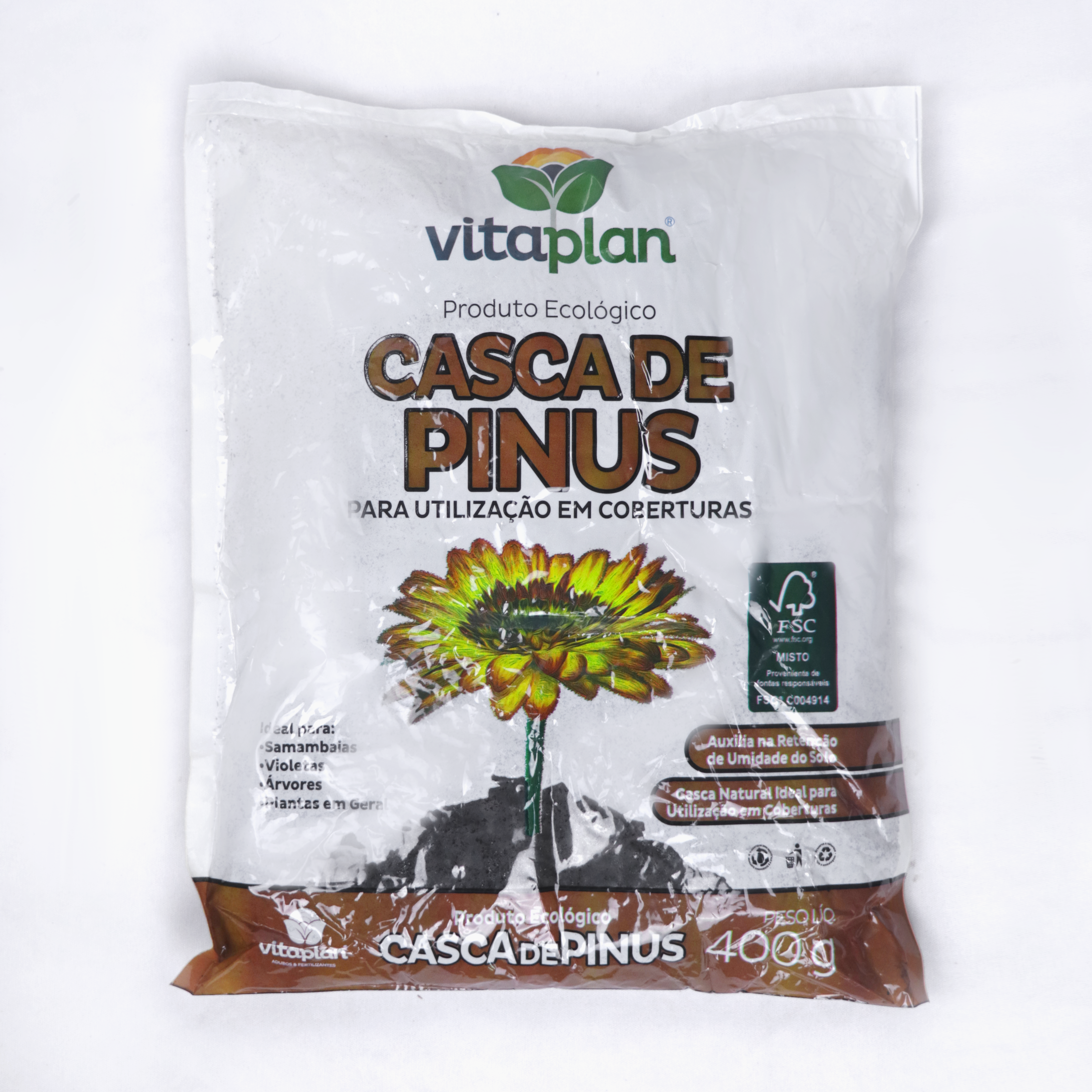 Casca de Pinus para Cobertura de Vasos e Canteiros - 400g